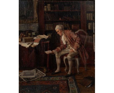Erwin Eichinger (1892-1950)
The Collector,
oil on panel
30 x 25 cmQty: 1The paint surface with fine cracking overall. In need