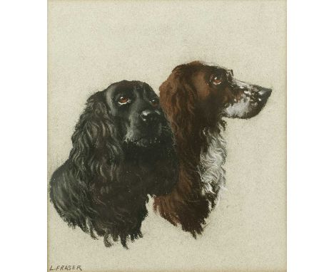 L * Fraser
Portrait of two spaniels, signed, pastel, 21.5 x 19cm; and one further similar (2)