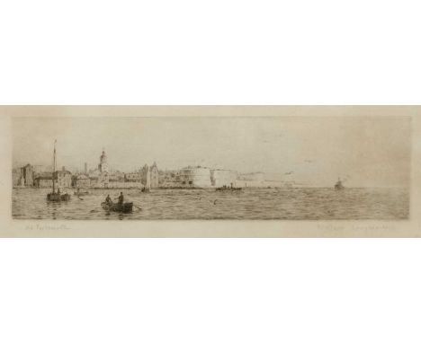 Rowland Langmaid (1897-1956)
'Old Portsmouth', etching, pencil signed in the margin and titled, 8.5 x 33cm