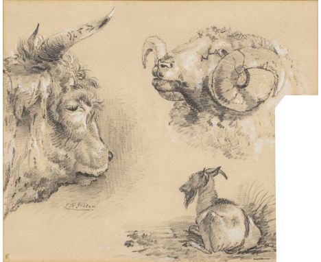 T*H* Gibson
Bull, ram and goat study, signed, pencil heightened in white, 18 x 21cm
 
From a collection of pictures from a pr
