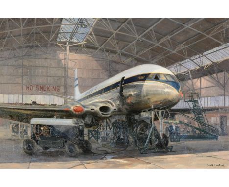 λ David Shepherd (British 1931-2017)Comet I in for servicing - London AirportOil on canvasSigned (lower right); titled and da