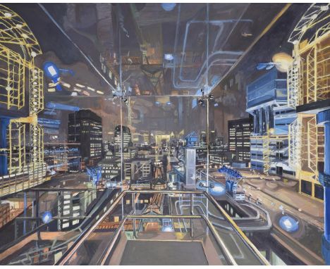λ  John Wonnacott (British b. 1940)View from Lloyds Building IV Night TimeOil on board105 x 133.5cm (41¼ x 52½ in.)John Wonna