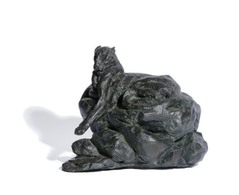 Dylan Lewis (South African b. 1964)Leopard Lying on Rocks II, Macquette Bronze Signed, numbered S353, editioned 1/15 and stam