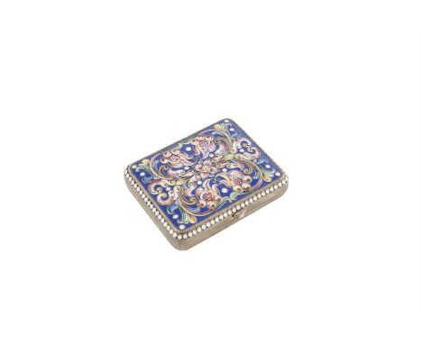 A RUSSIAN SILVER GILT AND CLOISONNE ENAMEL POWDER COMPACT, eighty-four zolotnik, struck with makers mark of Yakov Boriscov, o