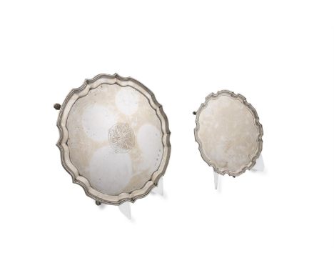 TWO IRISH SILVER SALVERS, Dublin 1978, mark of DJB, and Dublin 1977, mark of Irish Silver Ltd., each of shaped circular form,