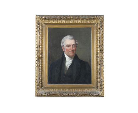 IRISH SCHOOL (C.1830)Portrait of a gentleman with black overcoat and white cravatOil on canvas, 45 x 34.5cm