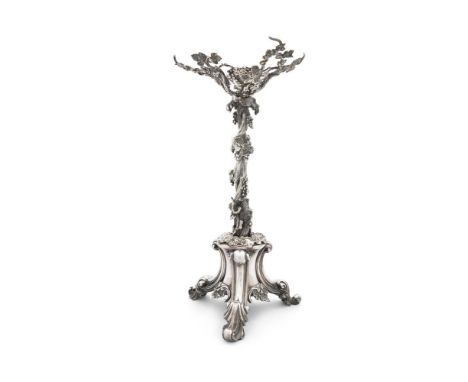 A VICTORIAN SILVER PLATED CENTREPIECE. c.1870 probably by Elkington & Co.Naturalistically modelled with knarled branches supp