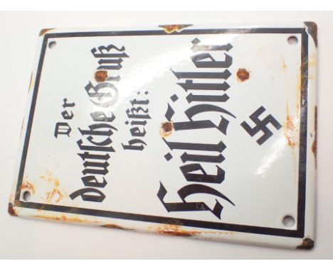 WWII German enamel sign Heil Hitler 17 x 12 cm 