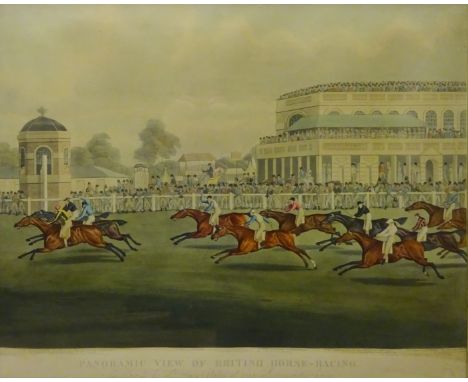'Panoramic View of British Horse Racing. The Race for the St. Leger Stakes of 1812 at Doncaster Course', 19th century colour 