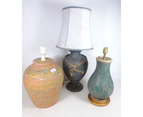 Terracotta lamp base H41cm, another pottery lamp base and a stone effect table lamp base (3) (This item is PAT tested - 5 day