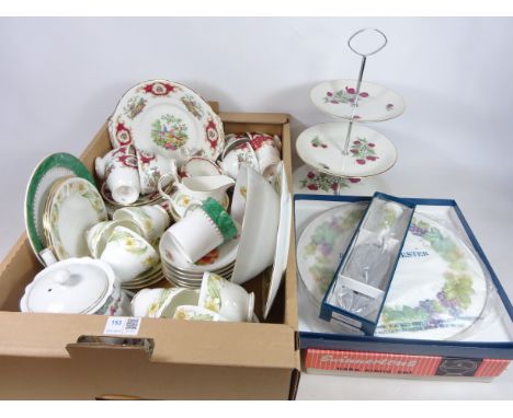 Foley 'Broadway' pattern teaware, Duchess tea set for six, Royal Worcester cake plate and slice and other teaware in one box 