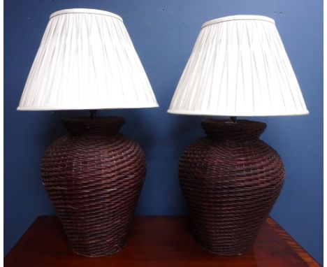 Pair rattan table lamps, H69cm including shade  (This item is PAT tested - 5 day warranty from date of sale)   Condition Repo