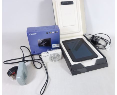 Canon Powershot S200 digital camera and a Kindle Fire HD, both in original boxes  (This item is PAT tested - 5 day warranty f