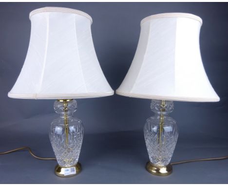 Pair of Stuart cut crystal table lamps, H50cm including shade  (This item is PAT tested - 5 day warranty from date of sale)  