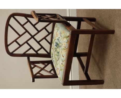 Early 19th century walnut Chippendale cockpen style armchair, needlework upholstered drop in seat   Condition Report   Click 