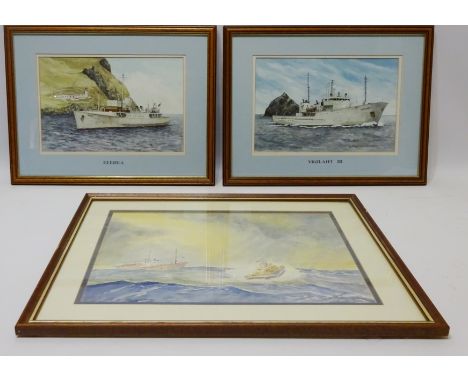 'Brenda' and 'Vigilant' - Fishing Vessels, two 20th century watercolours signed by G R Hunter and 19.5cm x 29.5cm and RNLI Br