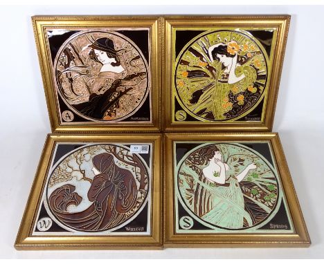 Set of four MAW & Co Art Nouveau style ceramic wall plaques, of the four seasons H20cm x W20cm (4)   Condition Report   Click