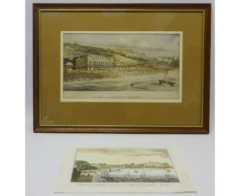 'New Music Hall The Spa Scarborough', 19th century engraving by W Brooke hand coloured 22cm x 40cm and 'Prospect of the Borou