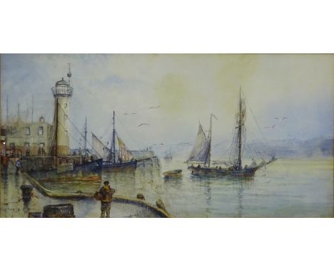 Scarborough Harbour, 19th/early 20th century watercolour signed Hutton R P 27cm x 54cm  Condition Report Click here for furth