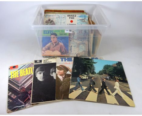 Beatles, John Lennon, Elvis, Rolling Stones Elvis Presley commemorative edition and other vinyl LP's and singles in one box  