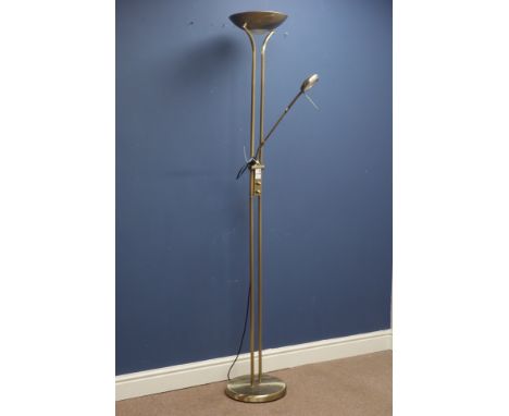 Burnished brass finish adjustable standard lamp, H183cm  (This item is PAT tested - 5 day warranty from date of sale)   Condi