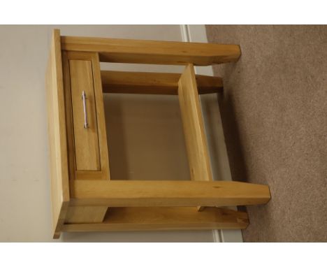 Light oak side table with undertier and single drawer, W75cm, H78cm, D33cm Condition Report Click here for further images, co