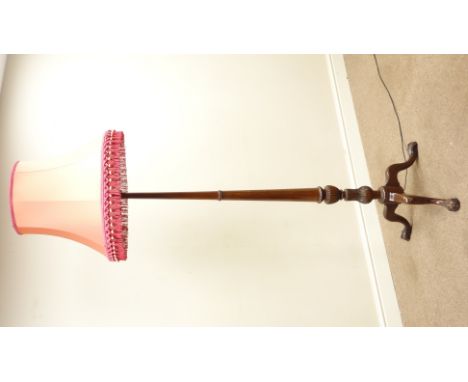 Mid 20th century Hepplewhite style mahogany standard lamp with ball and claw feet, with shade, H156cm (excluding fitting)  (T