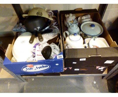 Four boxes of mixed crockery etc including Caithness glass, wade Tetley T money box 