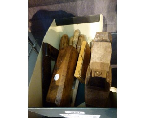 Collection of vintage wood carpenters hand tools including Rabone box wood rules 