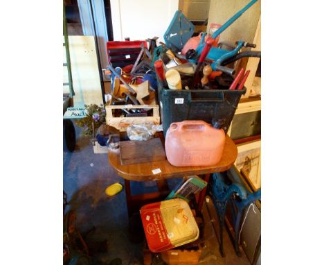 Pine workshop bench and large quantity of mixed workshop and car related tools