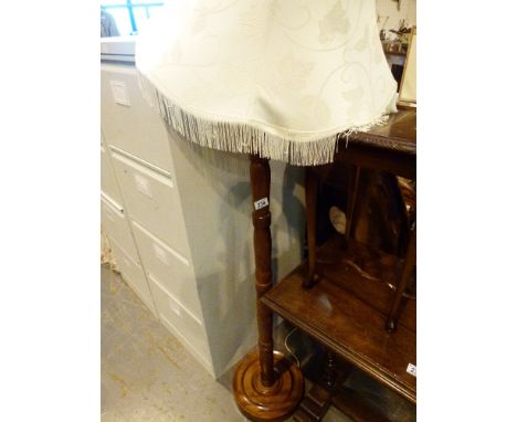 Wooden standard lamp with shade