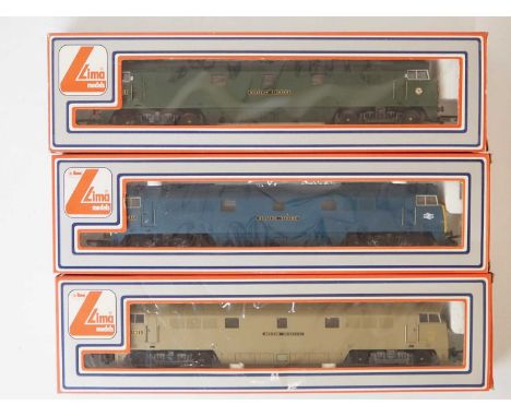 A group of LIMA OO gauge Western Class diesel locomotives, comprising examples in BR blue, green and desert sand - VG in G/VG