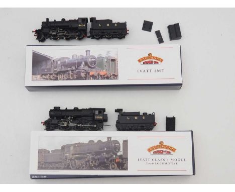 A pair of BACHMANN OO gauge Ivatt steam locomotives comprising a 32-827 Class 2MT and a 32-575 Class 4, both in LMS black liv