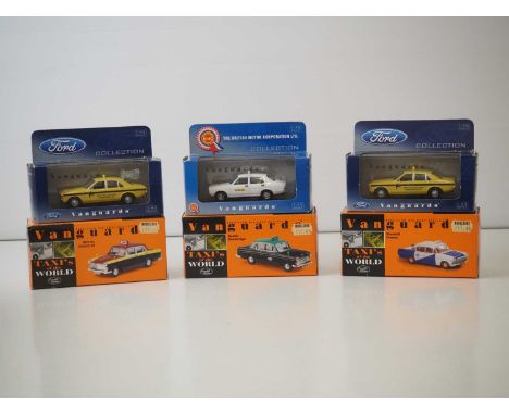 A group of 1:43 scale diecast model Taxis by CORGI/LLEDO VANGUARDS, to include a Vauxhall Cresta Australian Taxi, a Morris Ma