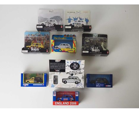 A group of diecast model Taxis by CORGI - to include 6 x Beatles examples - VG/E in G/VG boxes (9)