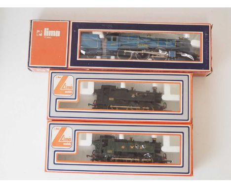 A group of LIMA OO gauge steam locomotives, comprising 2 x Pannier tank locos in GWR green and BR black and a King Class 'Kin
