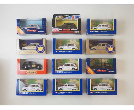 A group of CORGI TOYS TXI and FX4 taxis - VG/E in G/VG boxes (12)