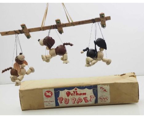 An original PELHAM PUPPETS Wuff, Snuff and Tuff on single control in long red label box - G in F/G box