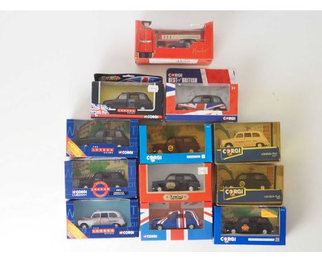 A group of diecast model Taxis by CORGI - to include a set with a London bus and TXI taxi - VG/E in G/VG boxes (12)