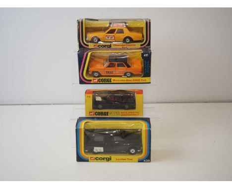 A group of 1970s and early 1980s CORGI TOYS (late METTOY era) - to comprise of a No 425 London Taxi, a No 418 Austin Taxi, a 