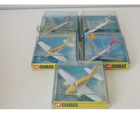A group of vintage 1970s CORGI (LINTOY) civil aircraft, comprising a 1320 Vickers VC-10, a 1301 Piper Cherokee Arrow, a 1302 