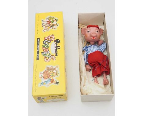 A vintage PELHAM PUPPET SS9 Pinky in yellow snake charmer box - G/VG in G box