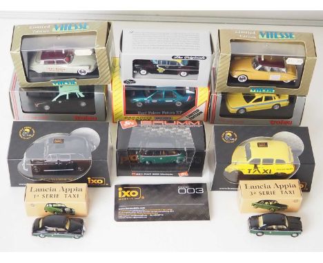 A group of 1:43 scale assorted taxi cab diecast models by MERCURY (SCOTTOY) IXO, TRAX, RIO, DINKUM CLASSICS and VITESSE - to 