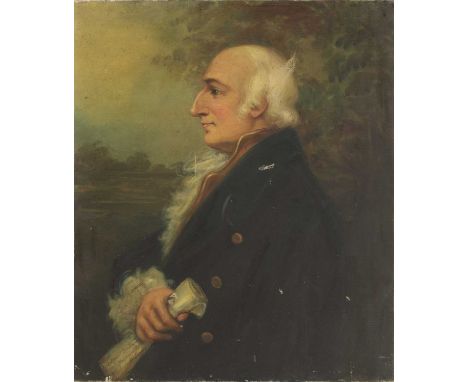 English Provincial School (early 19th century)Portrait of Edmund Burton (1760-1820), half-length, in profile, in a blue coat,