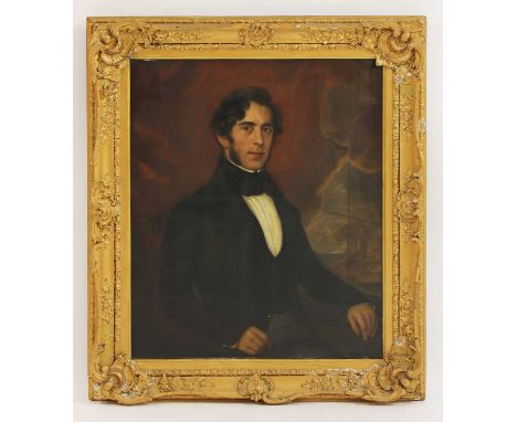 English School, c.1840Portrait of a gentleman, seated, half length, in a dark coat, white shirt and black cravatOil on canvas