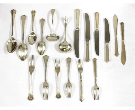 A George V silver canteen of cutlery, by Atkin Brothers, Sheffield 1933 and 1934,comprising:12 tablespoons,12 table forks, 12
