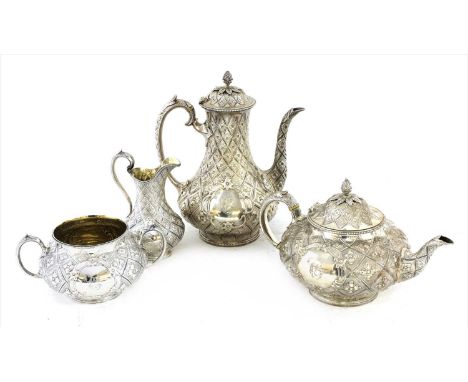 A silver four-piece tea set, by Edward & John Barnard, London, 1862, 1864 and 1866,comprising: a teapot,a coffee pot,a sugar 