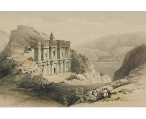 After David Roberts RA (1796-1864)'El Deir, Petra'By Louis Hague, tinted lithographimage 35 x 51cm and'Excavated mansions of 