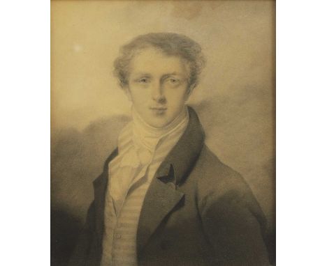 English School, 19th centuryPortrait of William Foster Dick, half lengthWatercolour en grisaille30 x 24cm, in a gilt frameThe