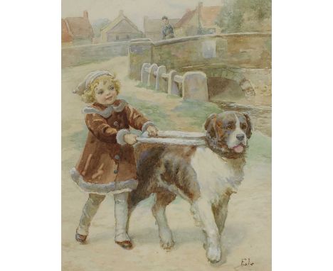 Eveline de la Belinay Lance (1866-1937)'Gee-up' - a small girl being towed by a Saint BernardSigned with initials l.r., water